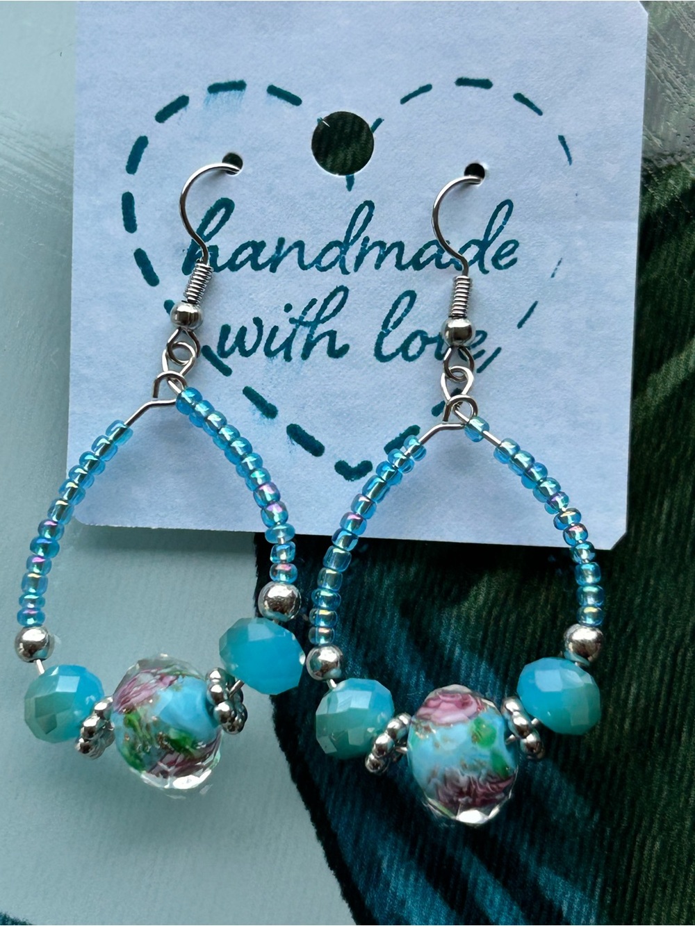 Turquoise Floral Bead Hoop Earrings - Women's Jewelry